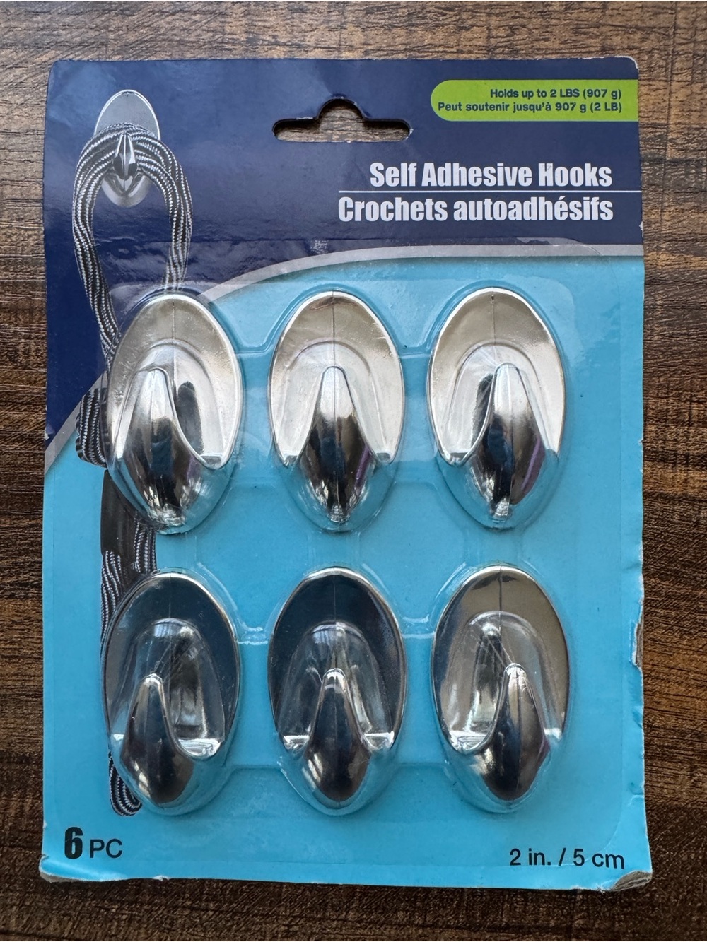 Self Adhesive Wall Hooks Silver Finish 6 Piece Pack 2 Inch New